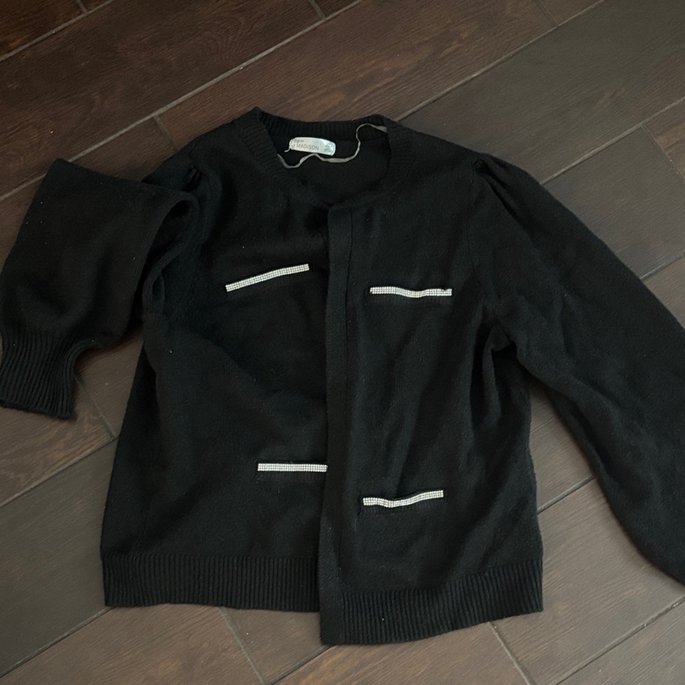 Madison Black Cardigan with White Trim